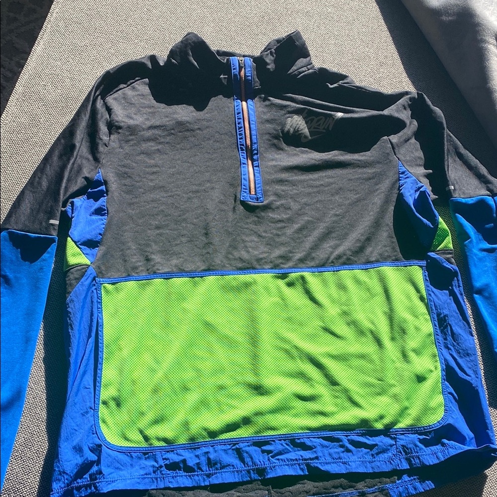 Wildrun Nike Running Jacket Black, Blue Neon Green 1/4 zip Men sz XL